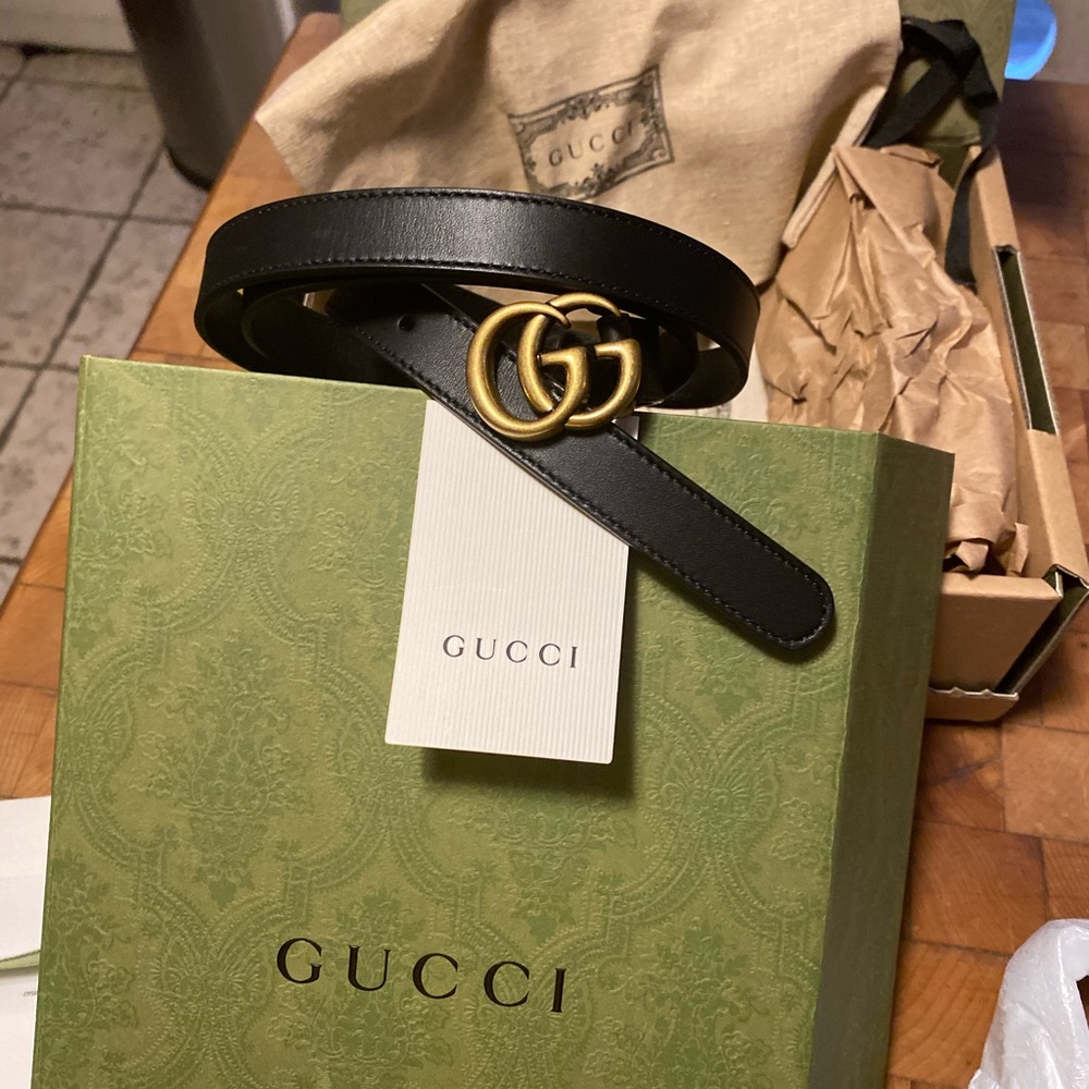 Gucci Black Leather Belt with Gold GG Emblem